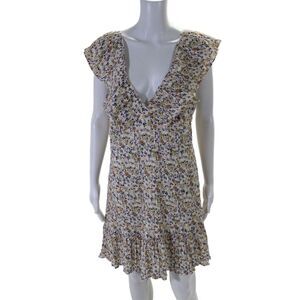 Mink Pink Womens Sleeveless V Neck Ruffled Floral Dress White Multi Size Large